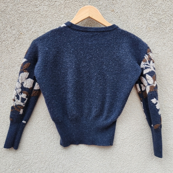 PAUL JOE SISTER Womens Sweater Extra Small Blue Floral Embroidered Knit Wool Vtg - Picture 4 of 9